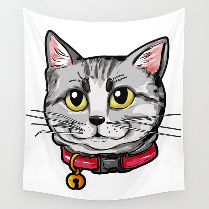 American Shorthair Cat Face Cats Kitty Love Gift Wall Tapestry By