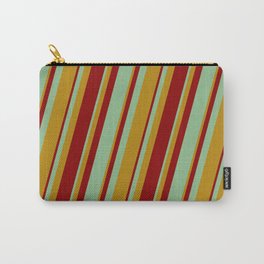 [ Thumbnail: Dark Goldenrod, Dark Red & Dark Sea Green Colored Lined/Striped Pattern Carry-All Pouch ]