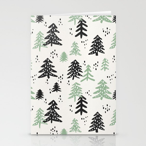 Christmas Tree Pattern – Mint & Black Stationery Cards