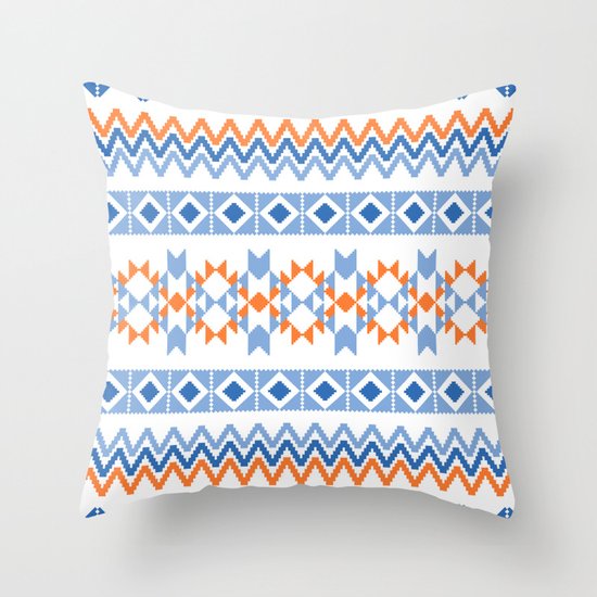 Southwest Aztec Tribal Motif Pattern (blue/orange) Throw Pillow