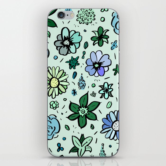 floral pattern in cool green iPhone Skin