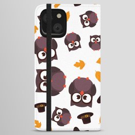 Pilgrim Hats and Owls Thanksgiving Pattern iPhone Wallet Case