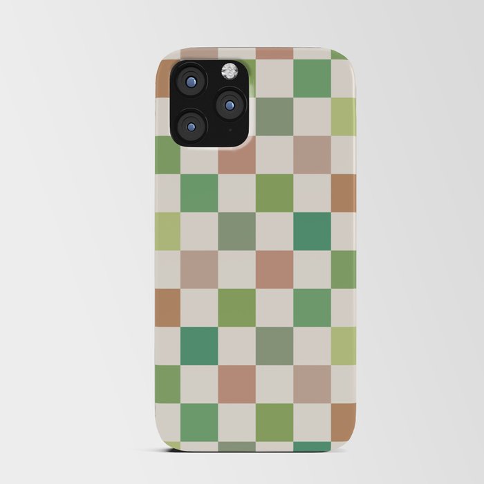 Green & Beige Neutral Checker iPhone Card Case