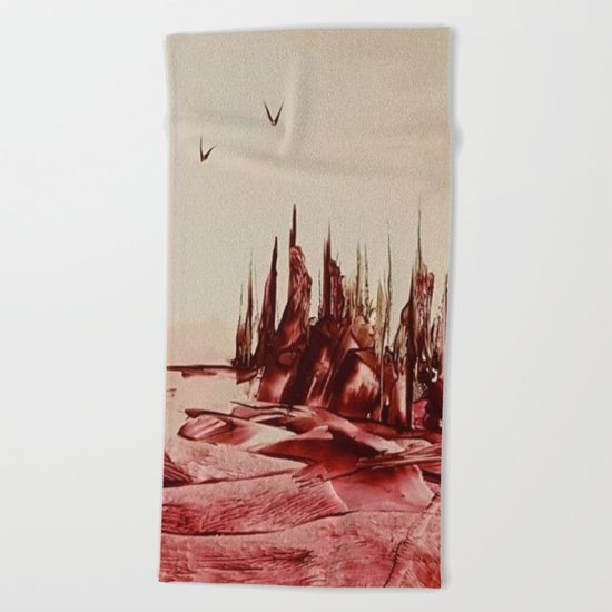 Red Alienlandscape Beach Towel
