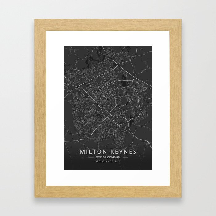 Milton Keynes, United Kingdom - Dark Map Framed Art Print