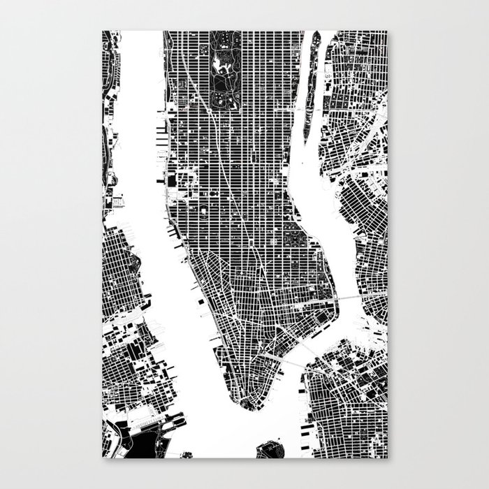 New York city map black and white Canvas Print by PlanosUrbanos | Society6