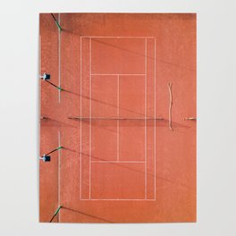 Red tennis court at sunrise | Colorful drone aerial photography art | sports field print Poster