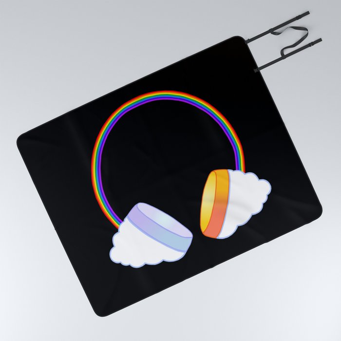 Rainbow Sun Moon Music Headphones Picnic Blanket
