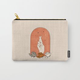 Fingers Crossed - minimalistic illustration Carry-All Pouch | Palm, Roses, Body, Hand, Digital, Good Luck, Minimalistic, Minimal, Magic, Earth Tones 