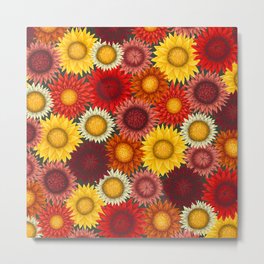 colorful strawflowers Metal Print | Yellow, Strawflower, Pattern, Colorful, Bright, Maximalism, Floralpattern, Densefloral, Digital, Red 