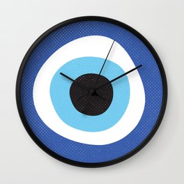 Blue Evil Eye Symbol Lucky Charm Black Background Wall Clock