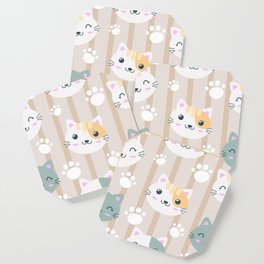 Cute Kitten Seammless Pattern  Coaster