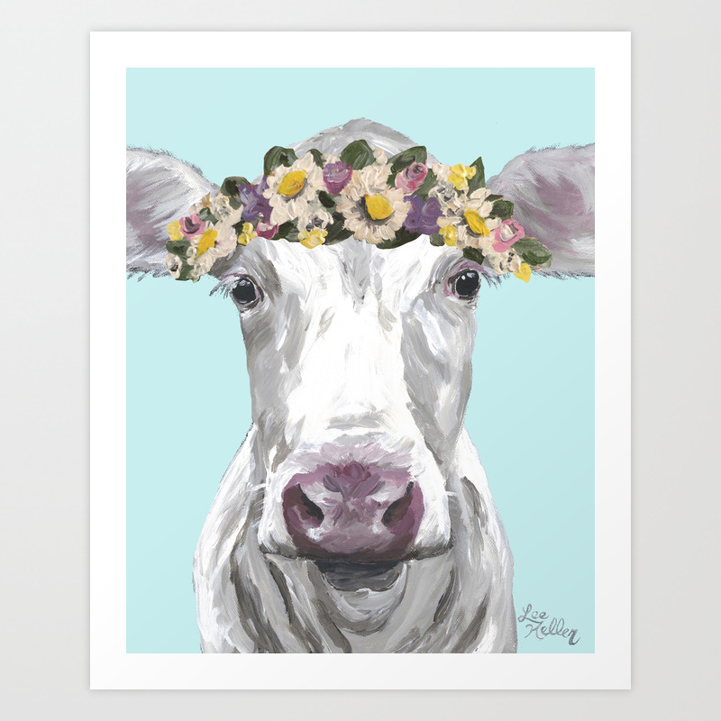 Cute Cow Up Close Flower Crown Cow Art Print By Leekeller Society6