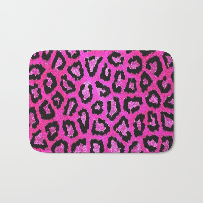 Fuchsia pink black leopard animal print gradient pattern Bath Mat