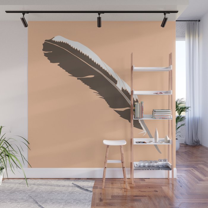 Rooster Feather Illustrated Print Wall Mural