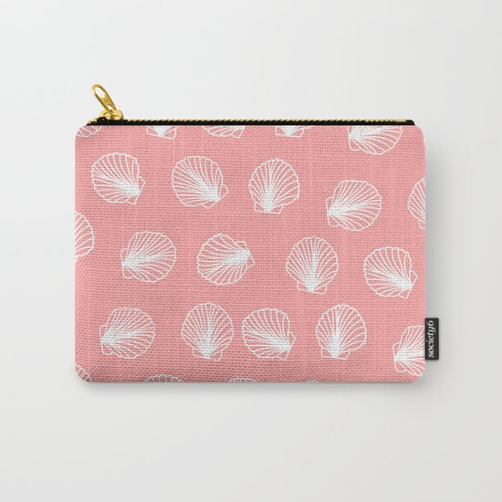 Modern mermaid white seashells hand drawn pattern on pink Carry-All Pouch
