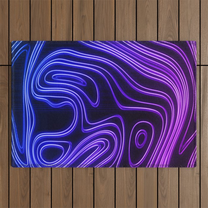 Neon Glow blue and purple lines, Cyberpunk Outdoor Rug