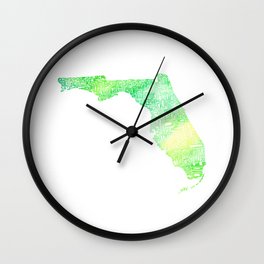 Typographic Florida - green watercolor Wall Clock