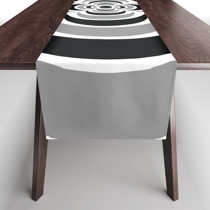Floral Abstract Shapes 9 in Black Grey White Table Runner