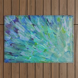 SEA SCALES - Beautiful Ocean Theme Peacock Feathers Mermaid Fins Waves Blue Teal Color Abstract Outdoor Rug