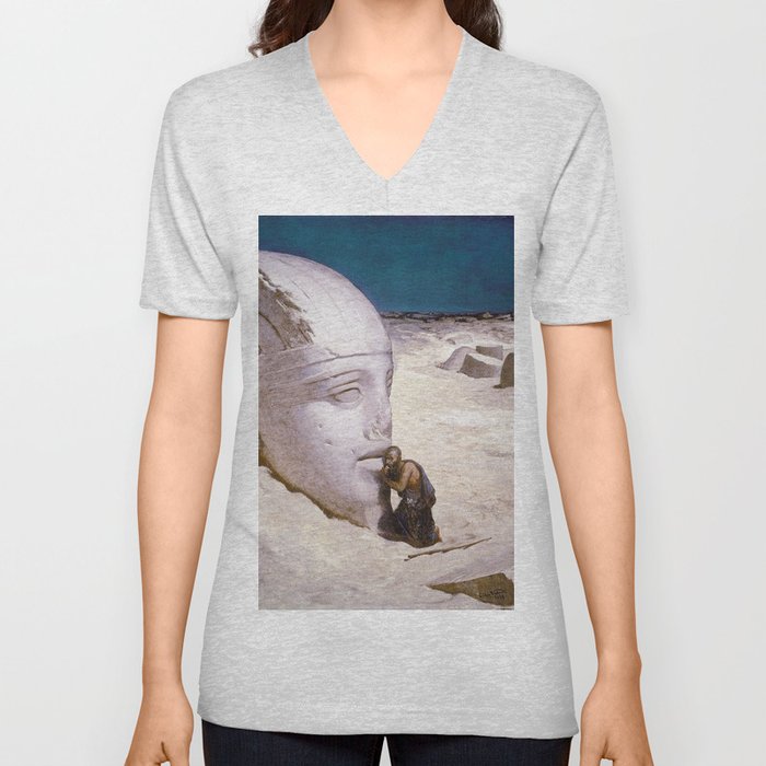 Questioner of the ancient Egyptian Sphinx - voyage down the nile landscape painting by Elihu Vedder V Neck T Shirt