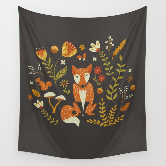Fox in an Autumn Garden Wall Tapestry