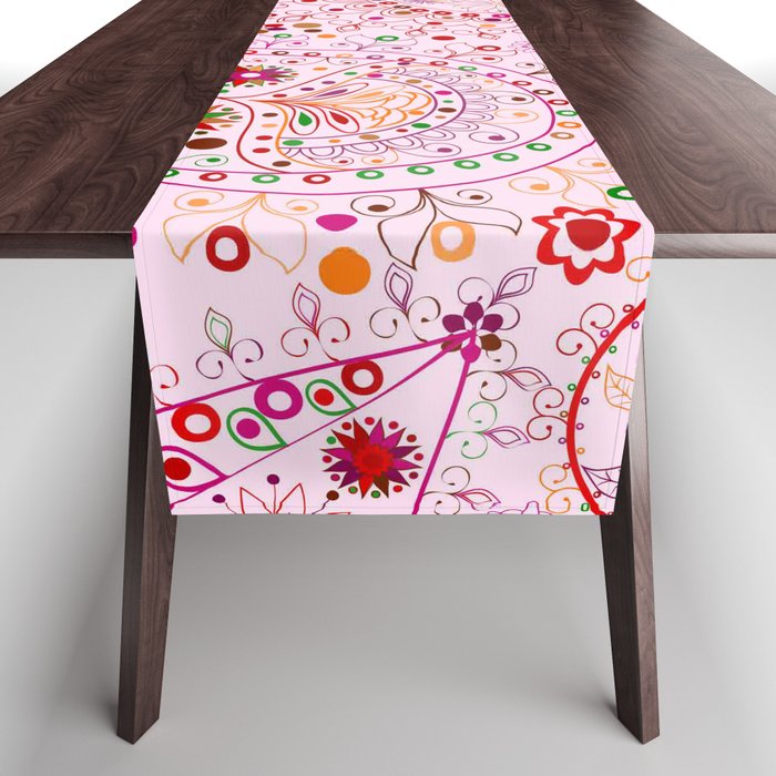 Valentines Pink Rose Paisley Floral Table Runner