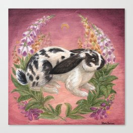 Foxglove Rabbit and Flowers Canvas Print