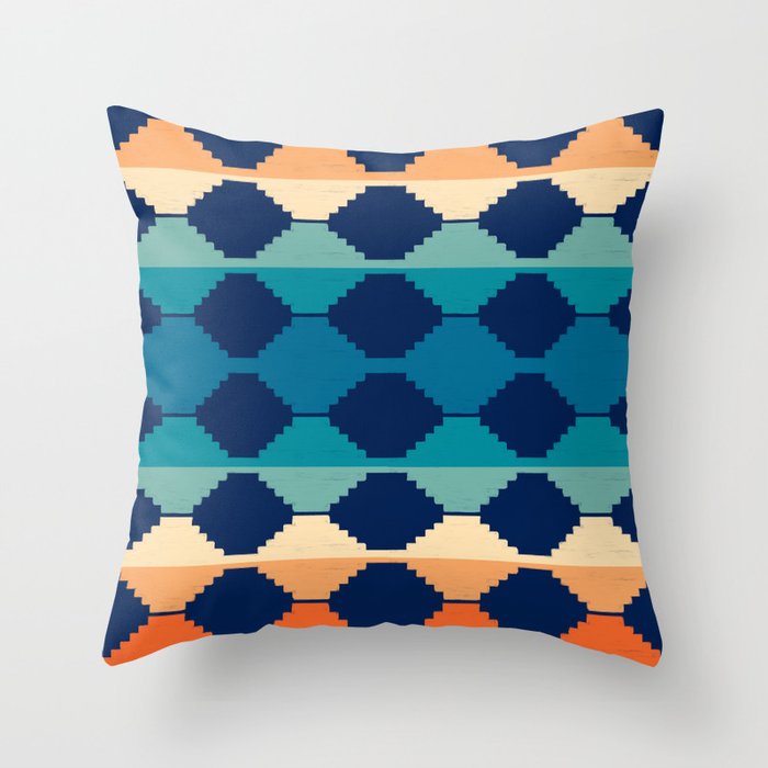 70s Colored Ethnic Pattern Throw Pillow