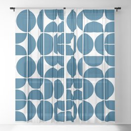 Mid Century Modern Geometric 04 Blue Sheer Curtain