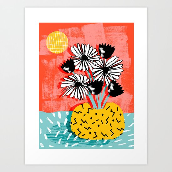 Make it so - memphis still life retro floral vase patterns collage textures minimal 80s Art Print