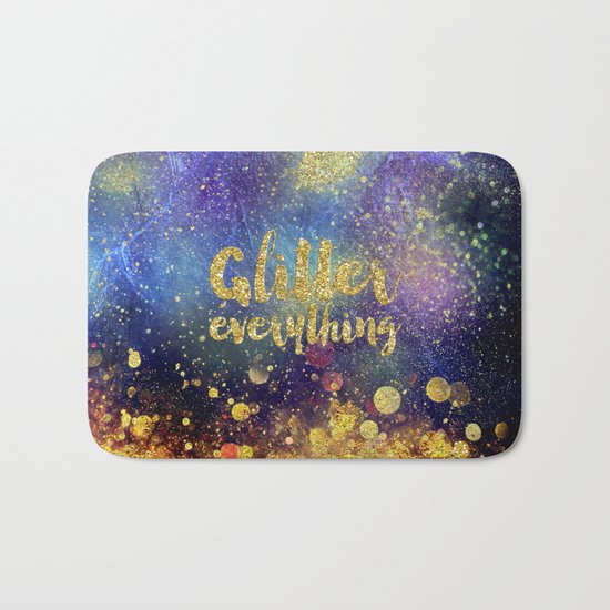 Glitter everything- Girly Gold Glitter effect Space Typography Bath Mat