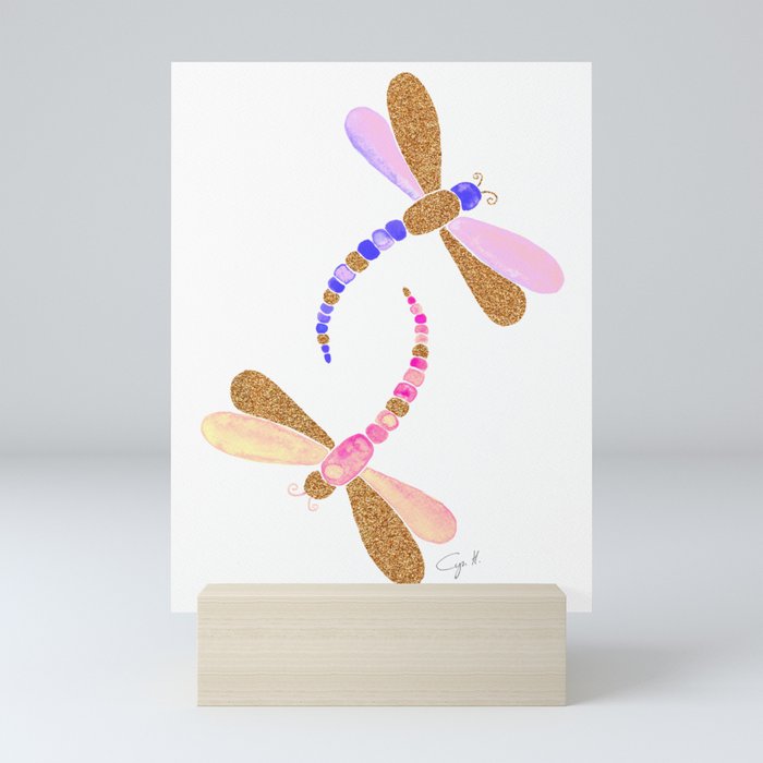 Pink and very peri dragonflies Mini Art Print
