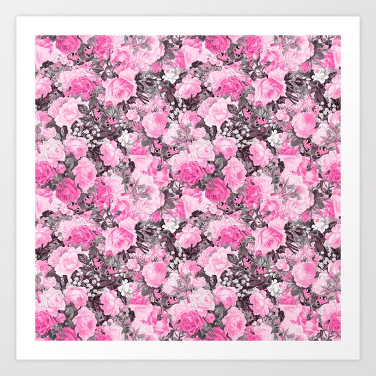 Floral pink vintage pattern Art Print