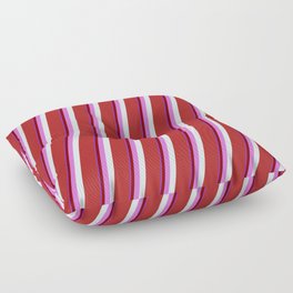 [ Thumbnail: Eyecatching Purple, Maroon, Orchid, Light Cyan, and Red Colored Lined/Striped Pattern Floor Pillow ]