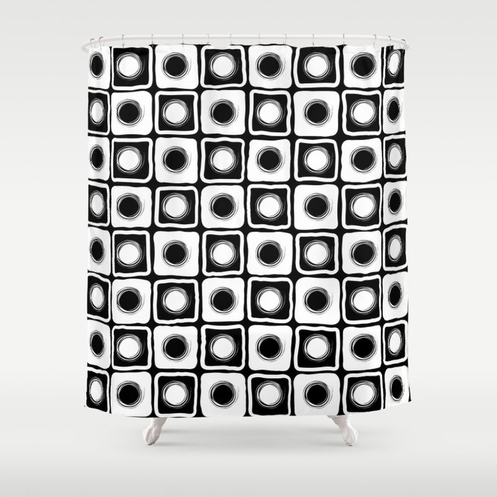 White and Black Classic Checkers and Dots with Modern Twist Shower Curtain