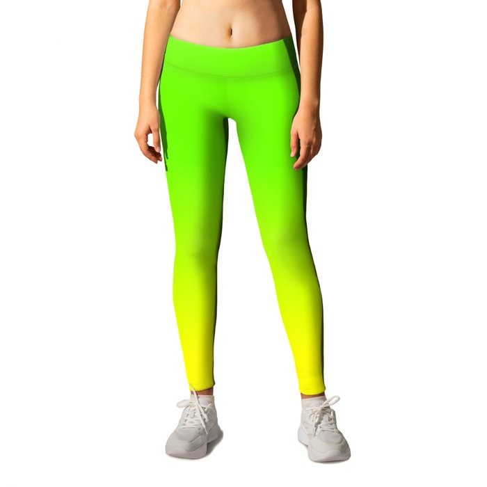Neon Green and Neon Yellow Ombré Shade Color Fade Leggings by