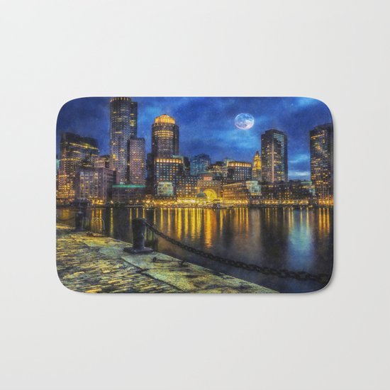Downtown At Night Bath Mat
