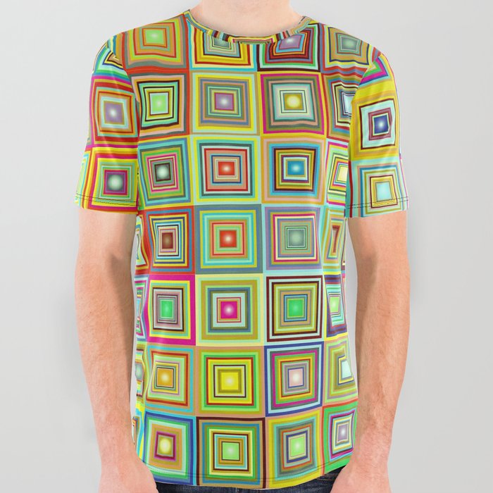 Geometric Squares Pattern All Over Graphic Tee