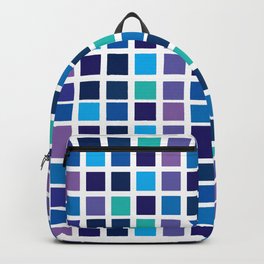 Drizzling Blue Squares Edition 2 Backpack | Geometrical, Green, Indigo, Bright, Tiles, Violet, Navy, Checkerboard, Pattern, Graphicdesign 