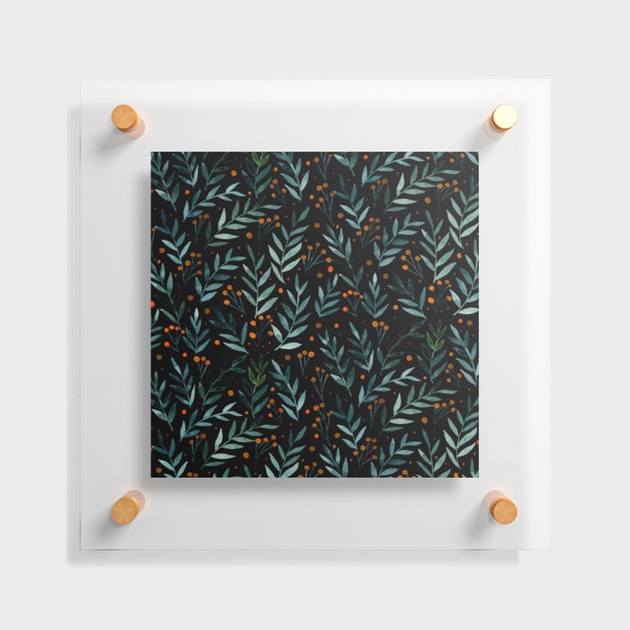 Festive watercolor branches - black, teal and orange Floating Acrylic Print
