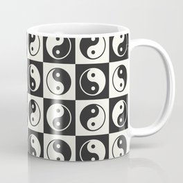 Checkered Yin Yang Pattern (Creamy Milk & Dark Charcoal Color Palette) Mug