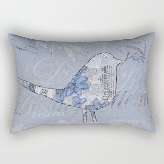 Cute patchwork bird collage with text Rectangular Pillow