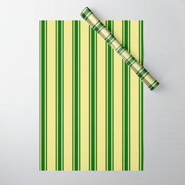 [ Thumbnail: Tan and Dark Green Colored Lined/Striped Pattern Wrapping Paper ]