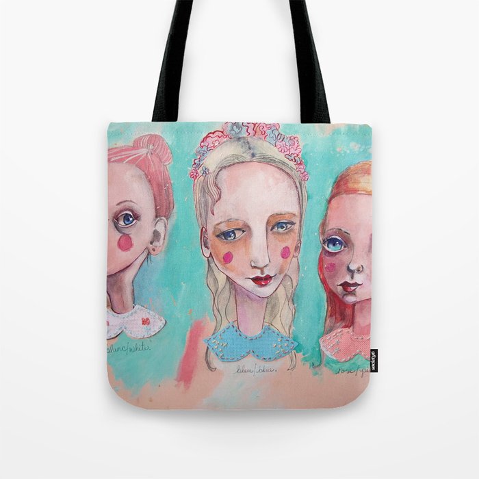 White, Blue and Pink Collared Tote Bag
