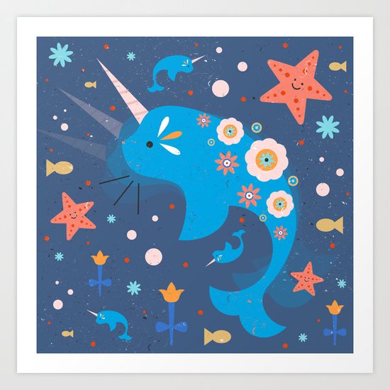 Narwhal & Babies Art Print
