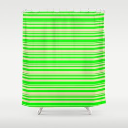 [ Thumbnail: Lime & Tan Colored Lined Pattern Shower Curtain ]