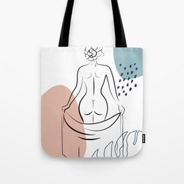 Woman's Back Print Female Body Art, One Line Drawing, Female Nude Art, Erotic Minimal Art Print Tote Bag