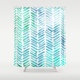 Handpainted Chevron pattern - light green and aqua - stripes Shower Curtain