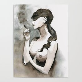 Watercolor Painting By Mahsawatercolor - Don't Be Shy Poster
